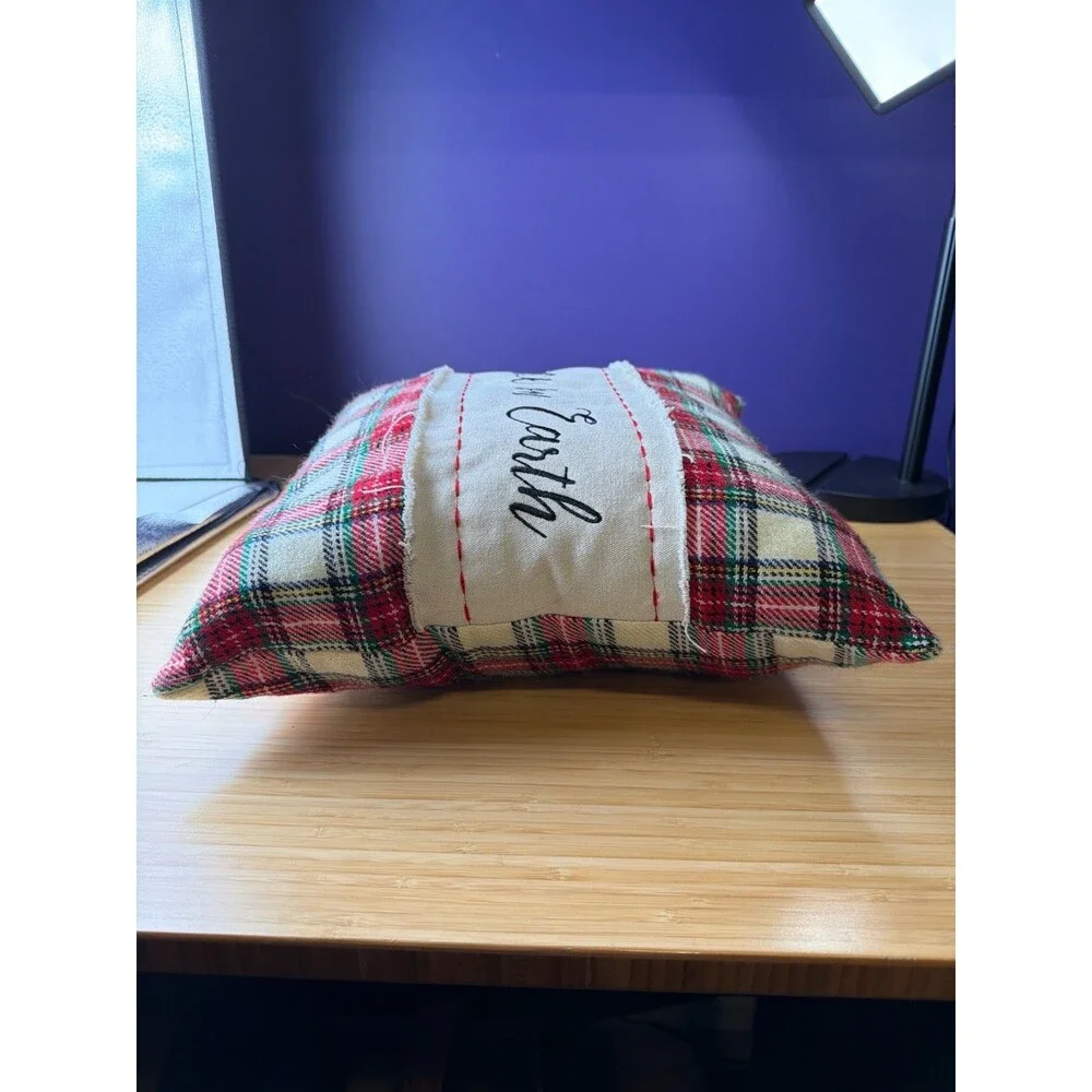 Peace On Earth Christmas Pillow Red Green Plaid Rustic‎ Farmhouse 15